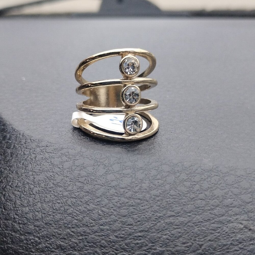 Vintage Goldtone Cubic Zirconia Spiral Cage Ring Size 8